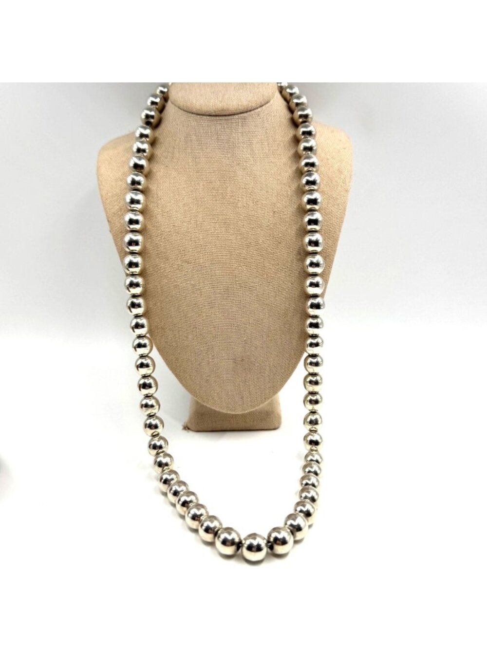 VTG Solid Sterling Silver 925 Heavy Beaded Chain Necklace Size 24" Length